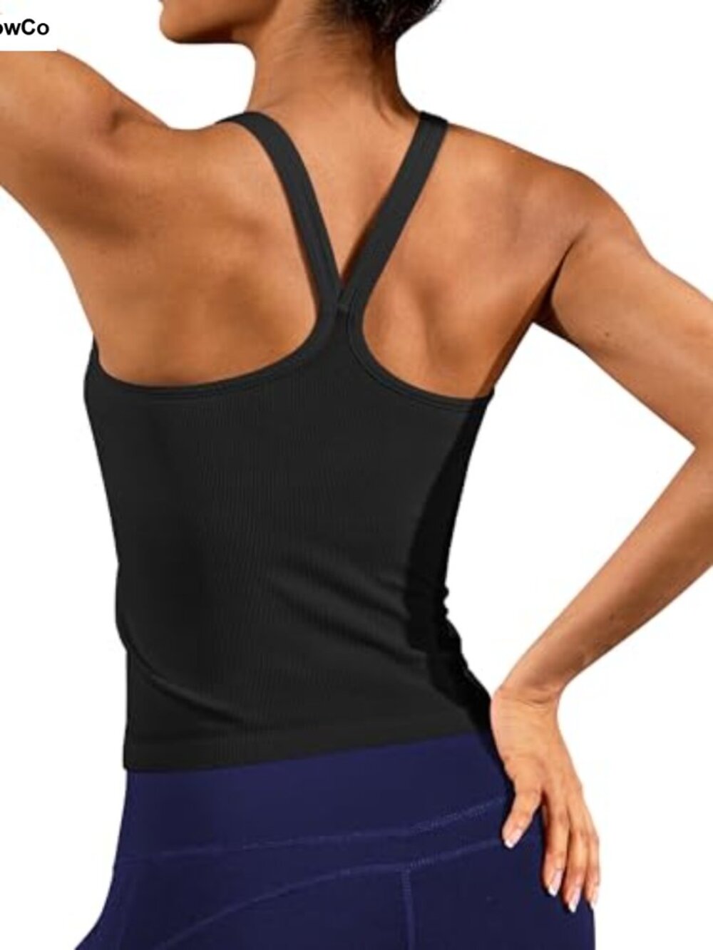 Women's Ribbed Workout Tank Top Built in Bra Seamless Athletic Yoga Gym Top
